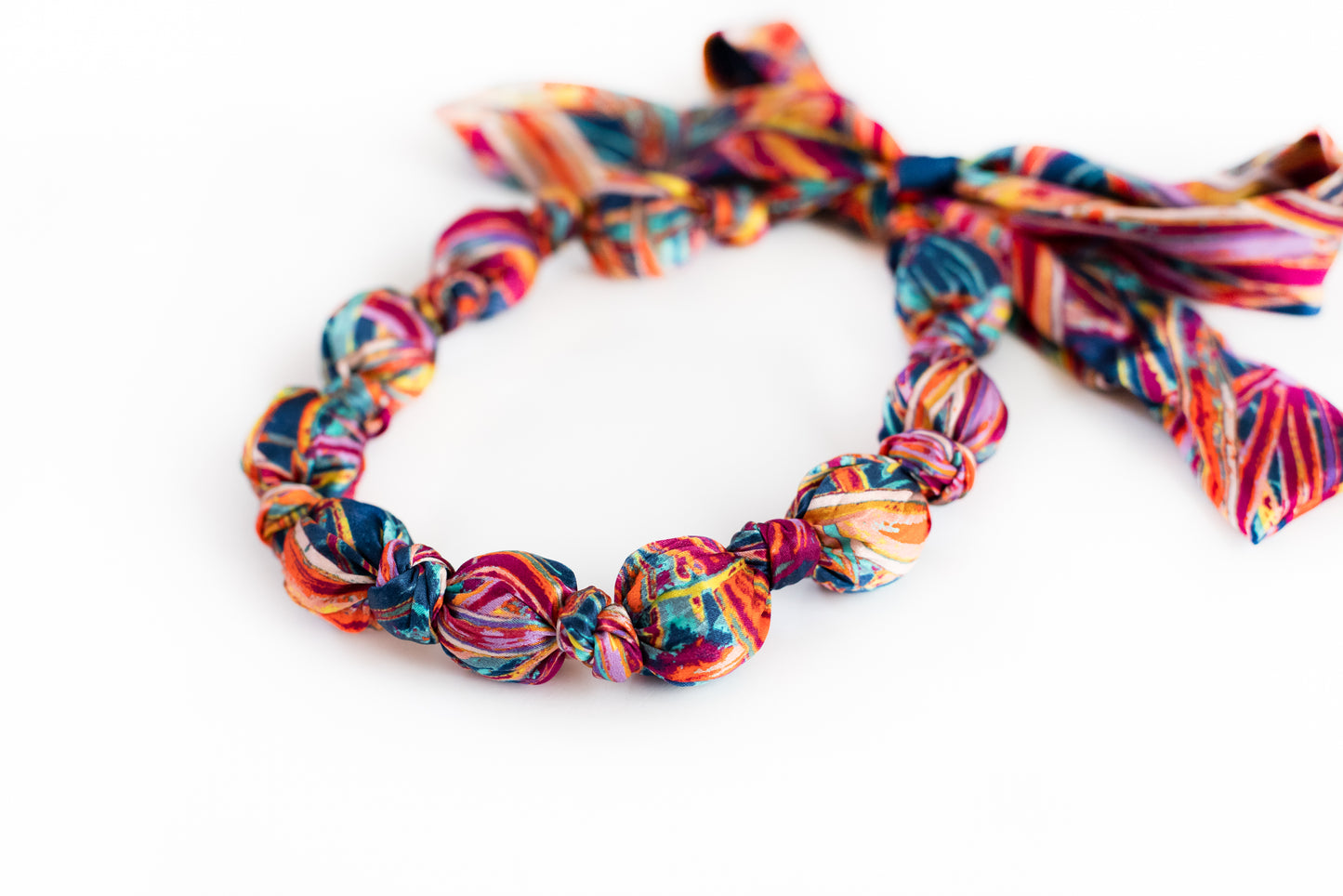 LANYA TROPICANA FROOTI JUNGLE PRINT SILK BEAD NECKLACE UPCLOSE