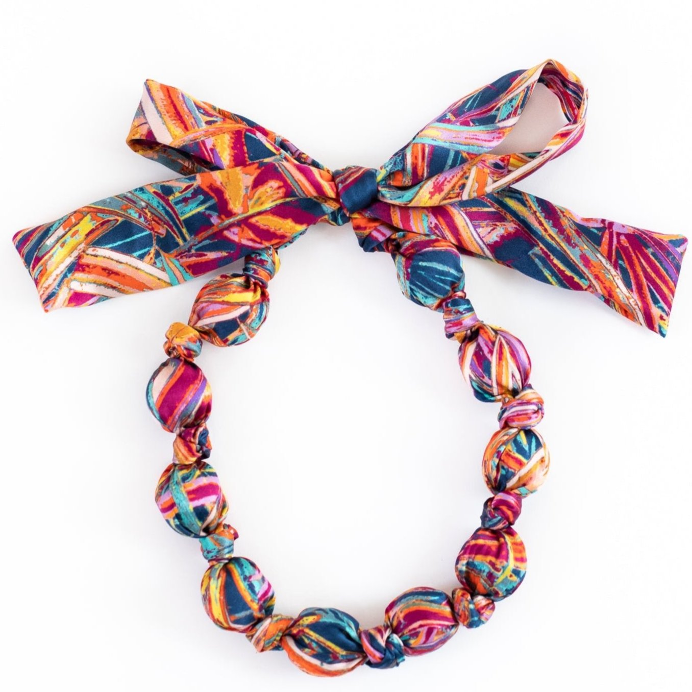 LANYA TROPICANA FROOTI JUNGLE PRINT SILK BEADED NECKLACE BOW