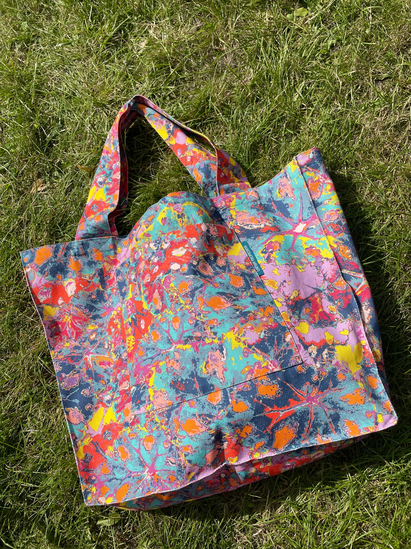 LANYA TROPICANA FROOTI REEF PRINT ORGANIC COTTON CANVAS TOTE BAG FRONT
