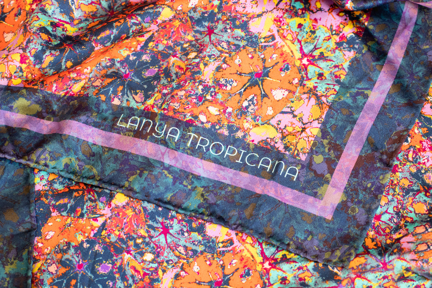 LANYA TROPICANA FROOTI REEF PRINT PATTERN SILK SCARF EDGE