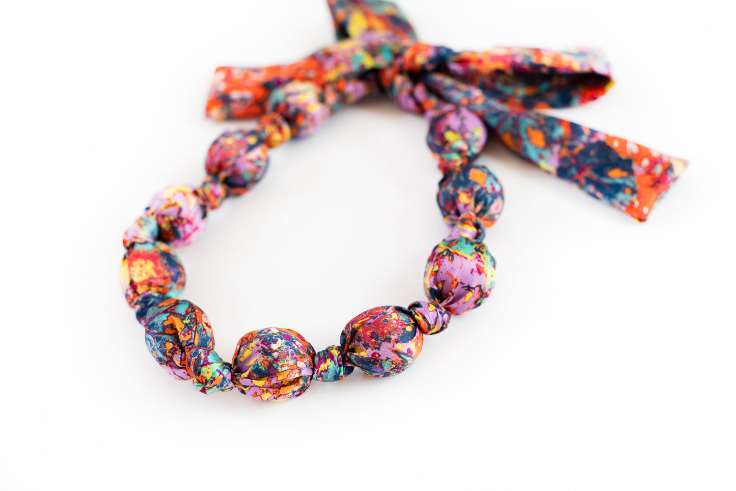 LANYA TROPICANA FROOTI REEF PRINT SILK BEAD NECKLACE CLOSEUP