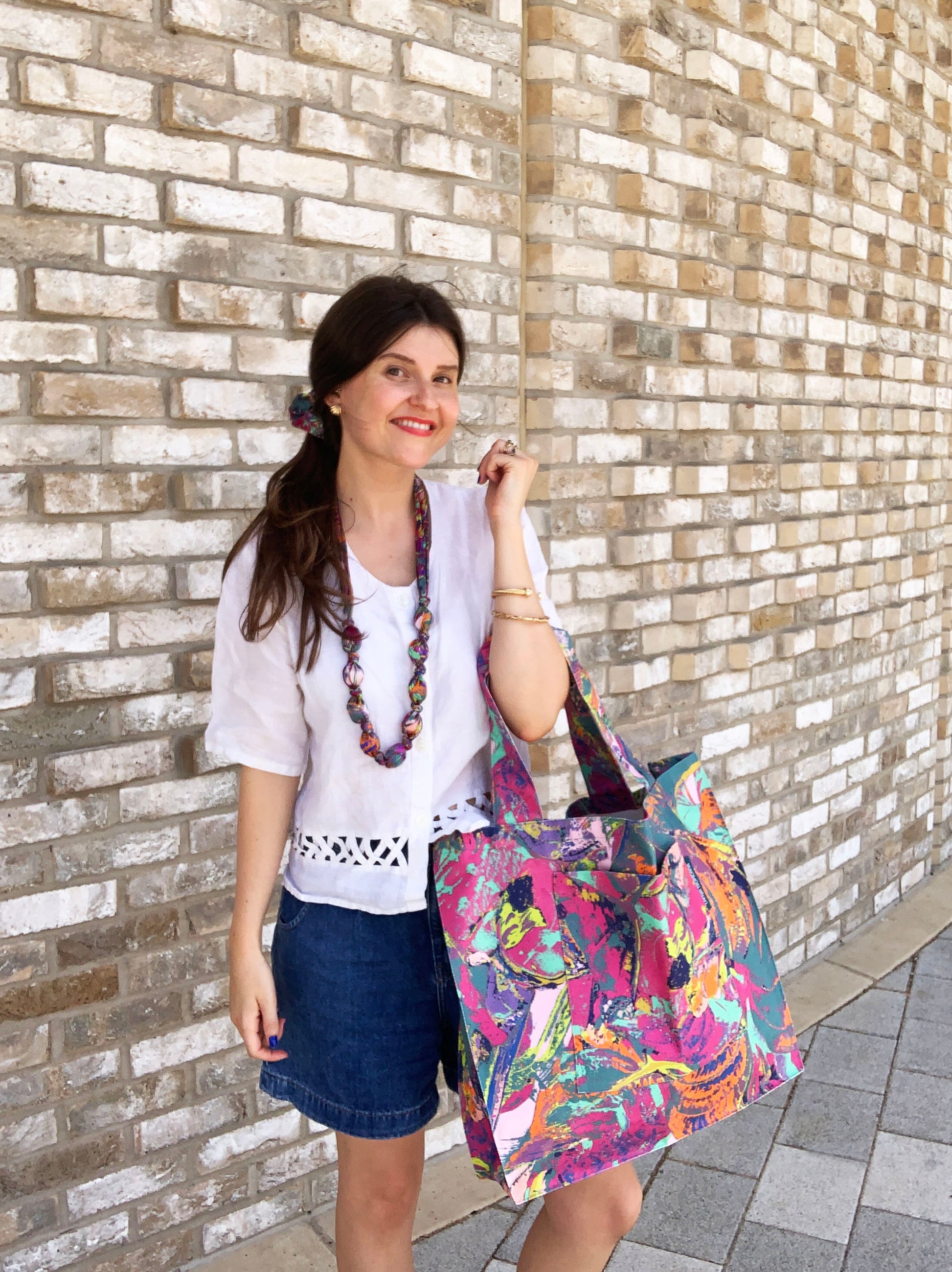 LANYA TROPICANA HAPPY ZEST ORCHADIA PRINTED ORGANIC COTTON CANVAS COLOURFUL MAXIMAL SUSTAINABLE TOTE BAG