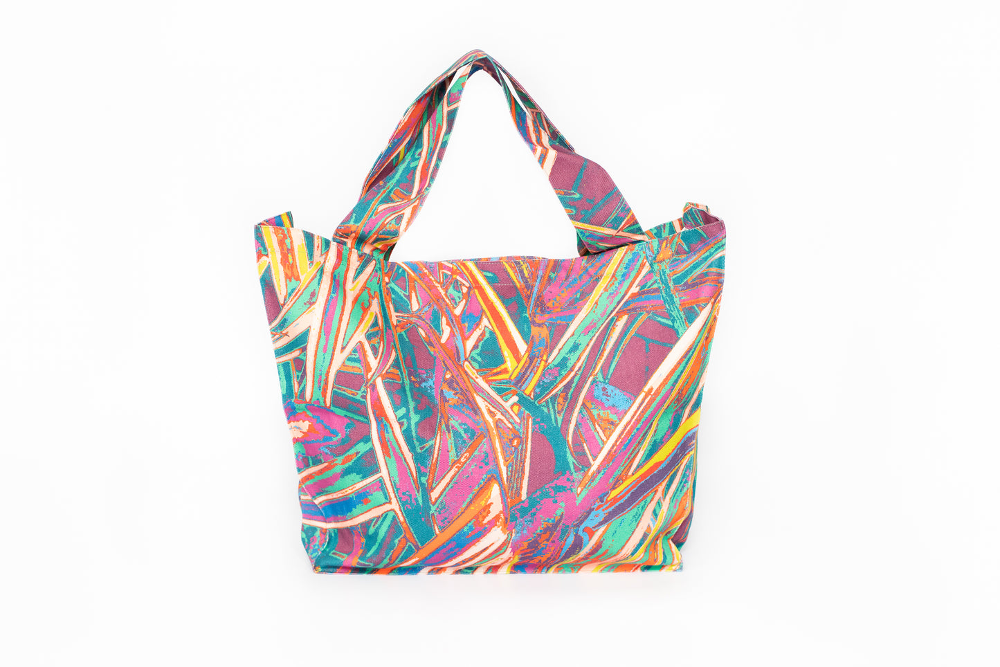 LANYA TROPICANA SUNDOWN JUNGLE PRINT ORGANIC COTTON CANVAS TOTE BAG BACK WHITE BACKGROUND SHOT