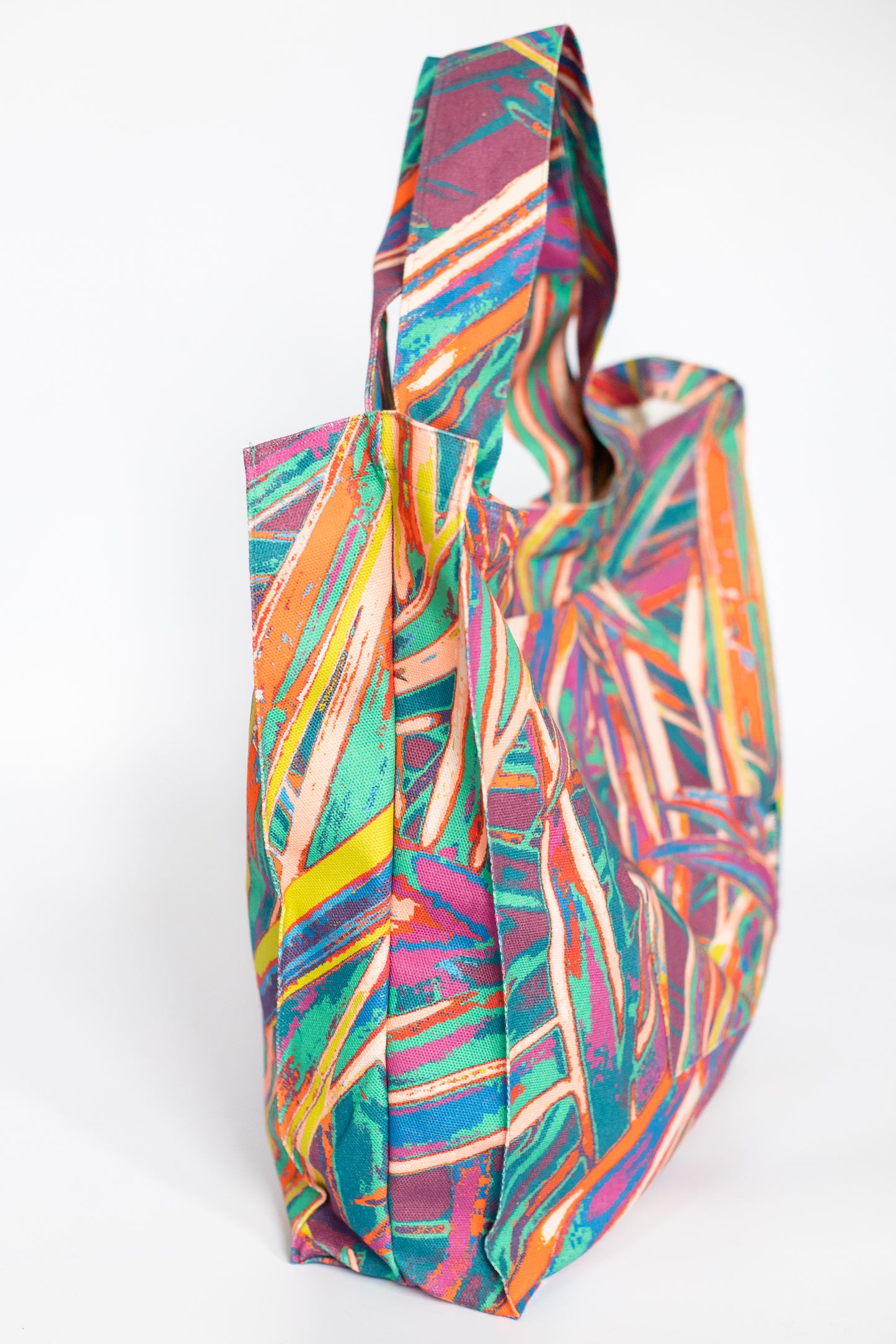 LANYA TROPICANA SUNDOWN JUNGLE PRINT ORGANIC COTTON CANVAS TOTE BAG SIDE