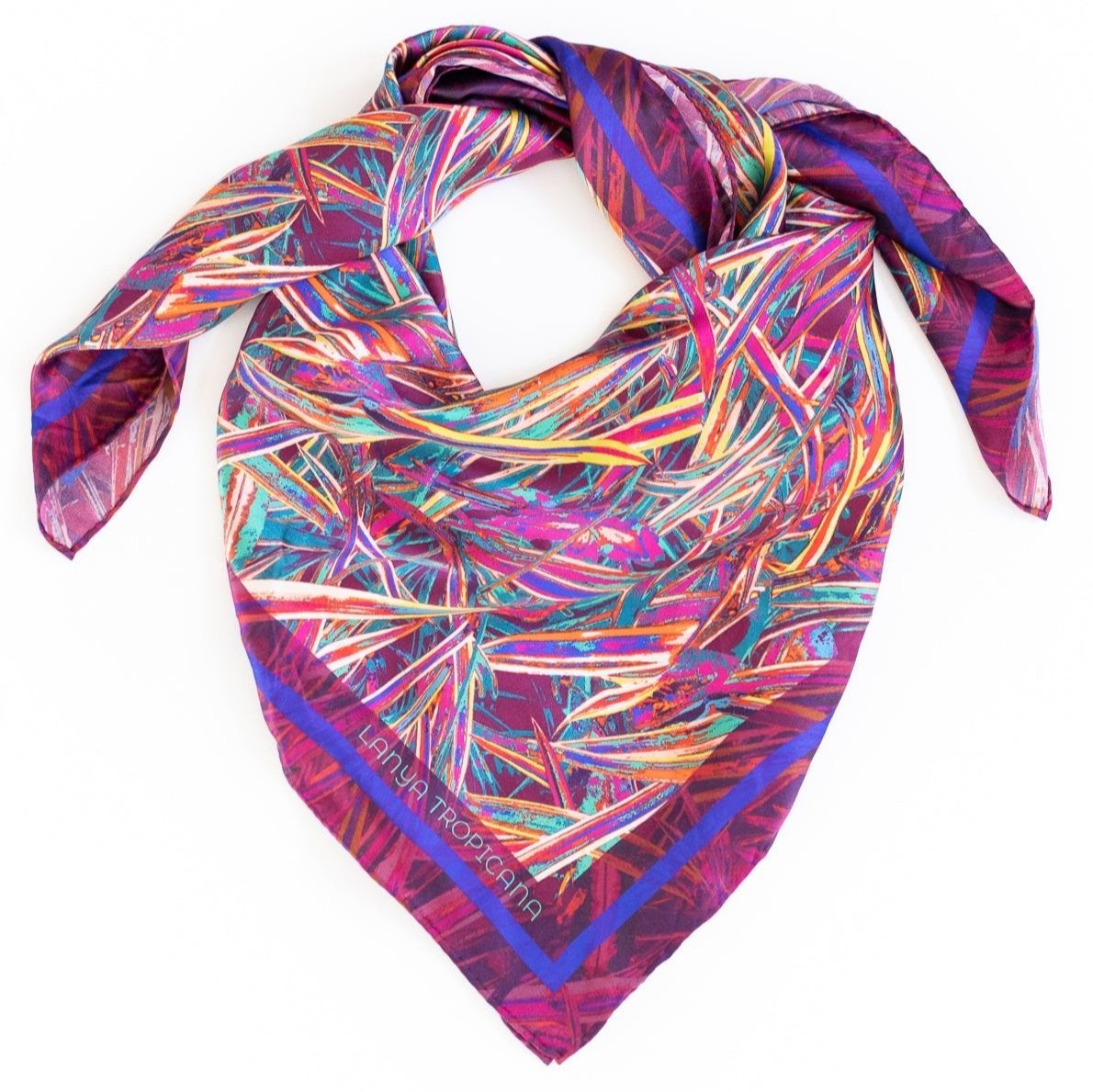 LANYA TROPICANA SUNDOWN JUNGLE PRINT ORGANIC SILK SCARF KNOTTED