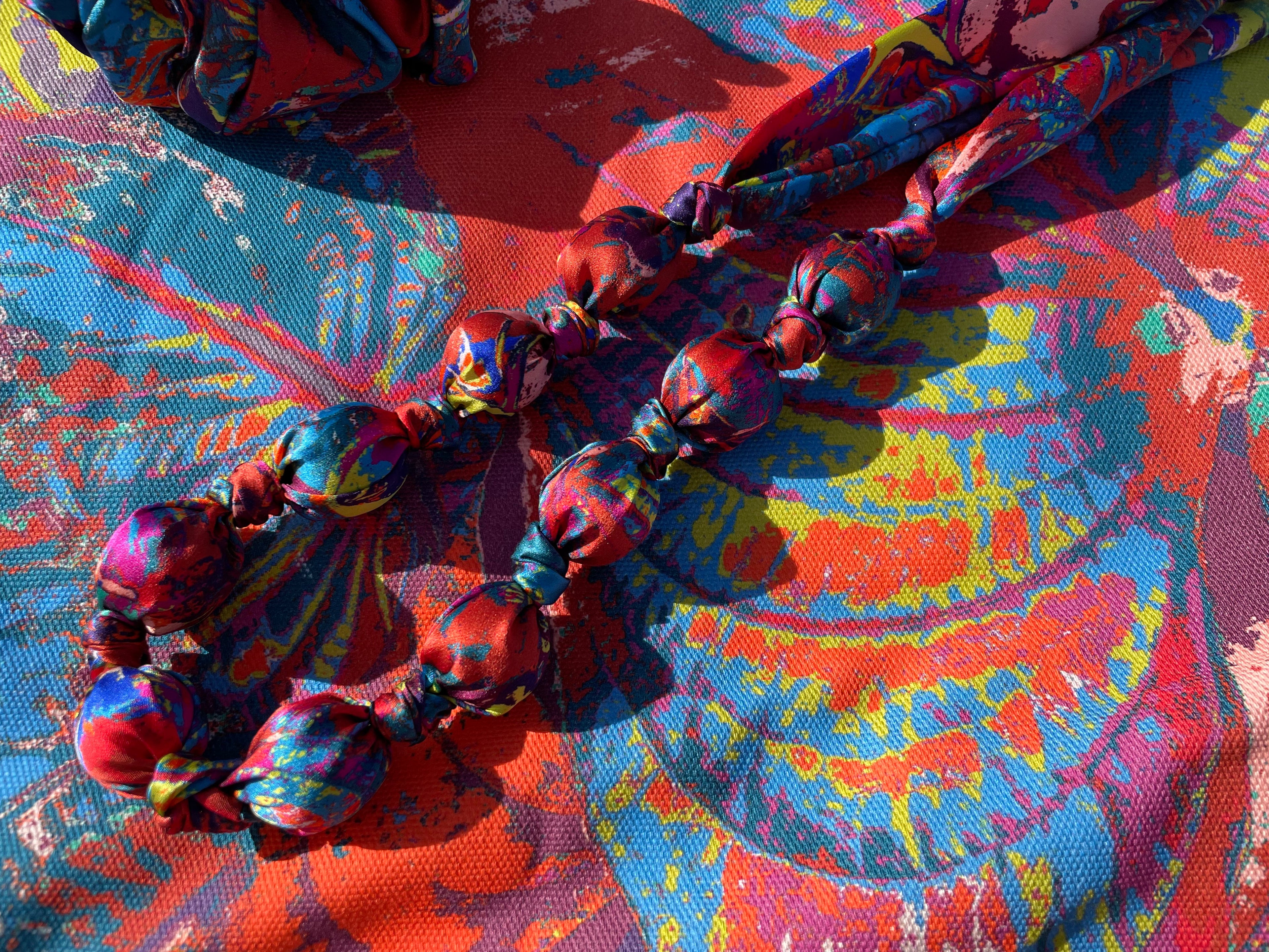 LANYA TROPICANA SUNDOWN ORCHADIA PRINTED ORGANIC SILK NECKLACE ORGANIC CANVAS TOTE BAG