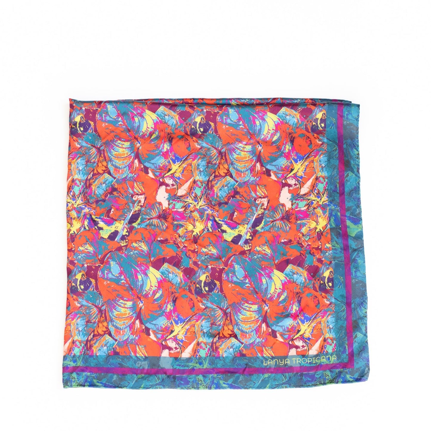 LANYA TROPICANA SUNDOWN ORCHADIA PRINT ORGANIC SILK SCARF SQUARE FOLD
