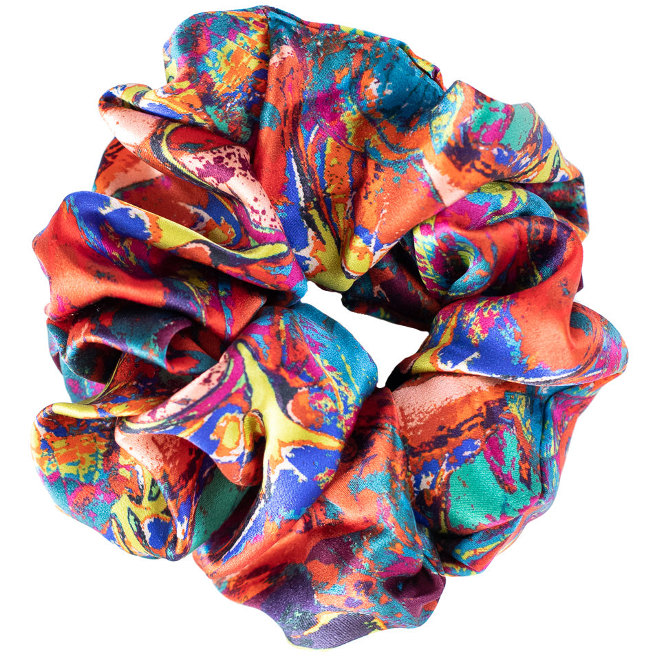 LANYA TROPICANA SUNDOWN ORCHADIA PRINT ORGANIC SILK SCRUNCHIE