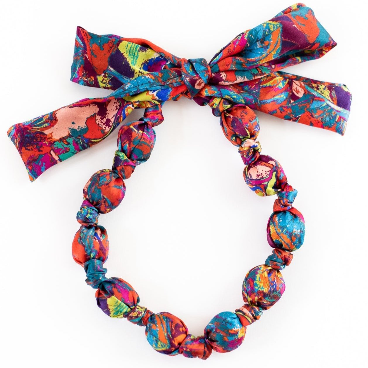 LANYA TROPICANA SUNDOWN ORCHADIA PRINT SILK BEAD NECKLACE BOW