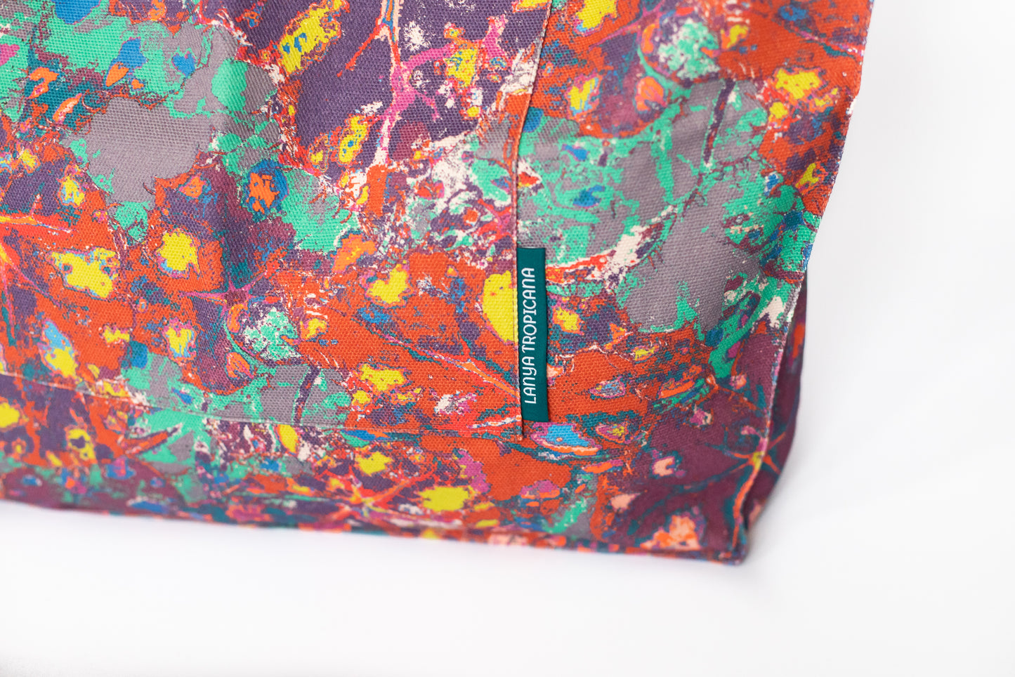 LANYA TROPICANA SUNDOWN REEF PRINTED ORGANIC COTTON CANVAS TOTE BAG UPCLOSE PROFESSIONAL BASE
