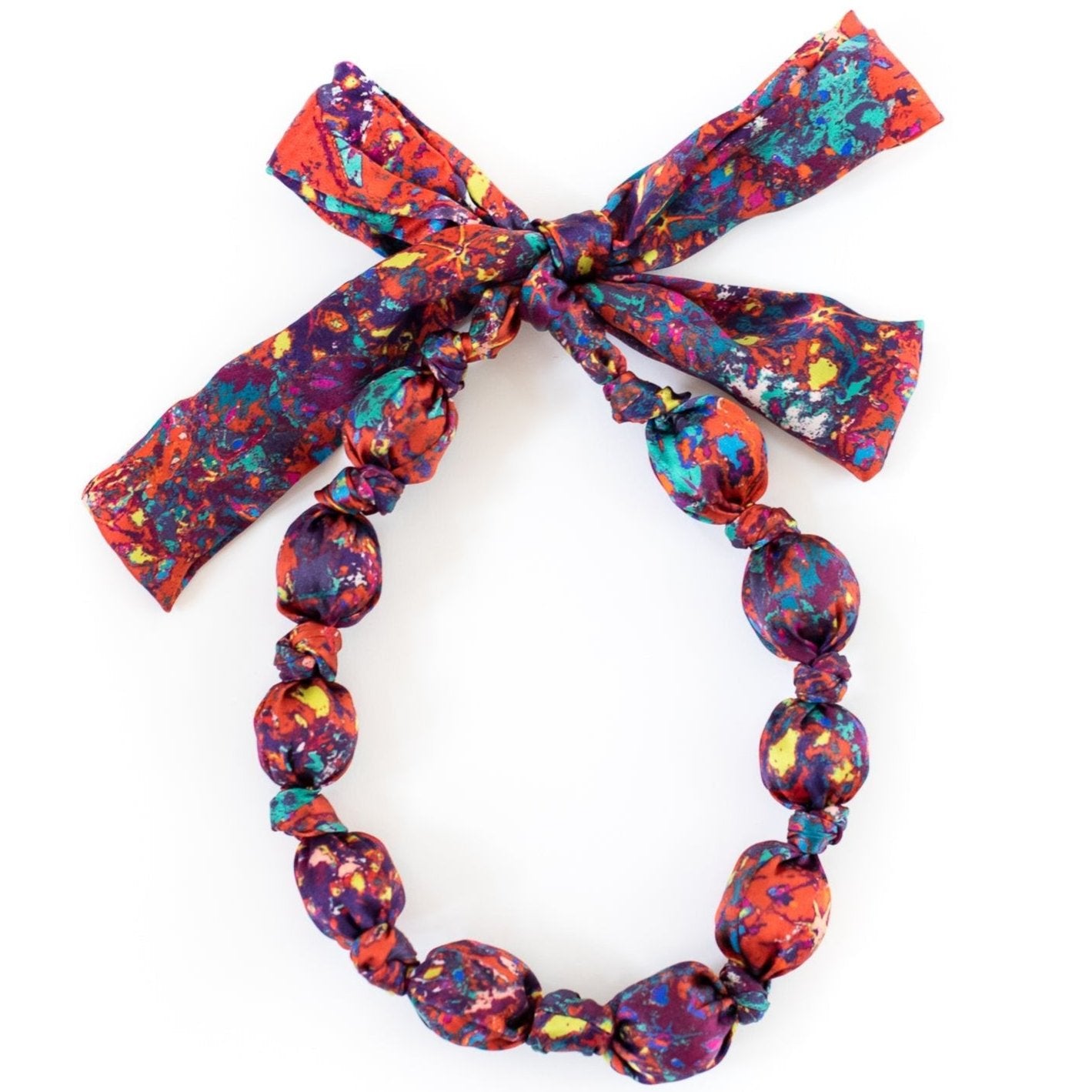 LANYA TROPICANA SUNDOWN REEF PRINT SILK BEAD NECKLACE BOW