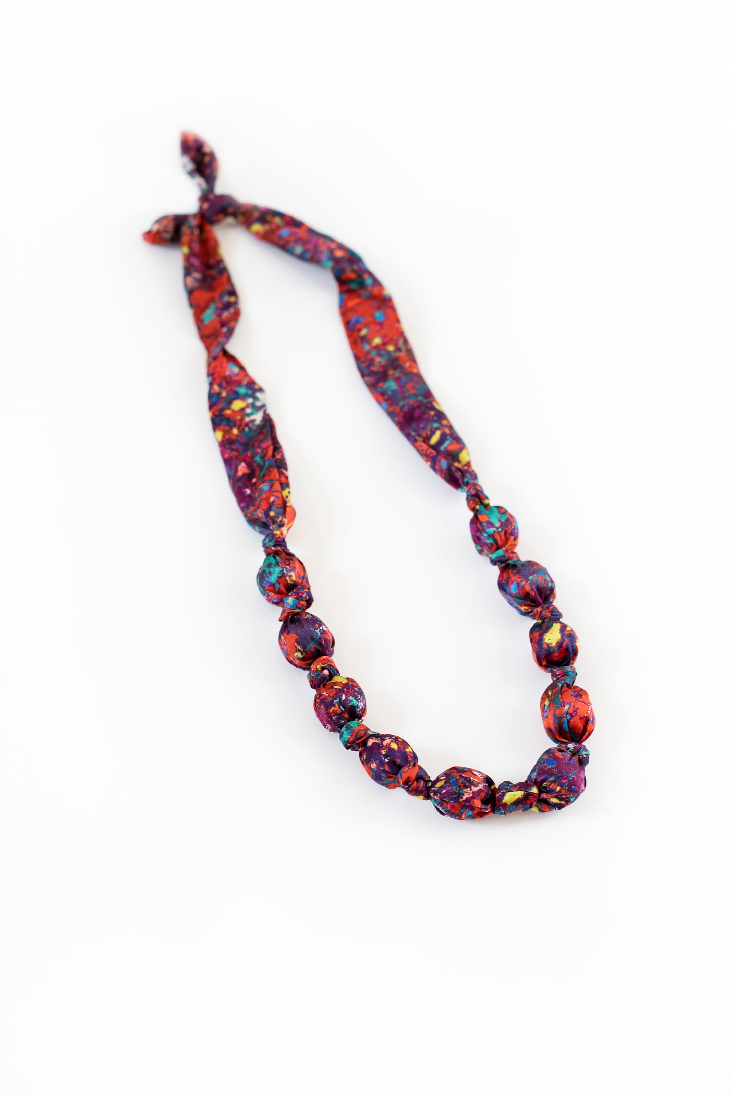 LANYA TROPICANA SUNDOWN REEF PRINT SILK BEAD NECKLACE LONG