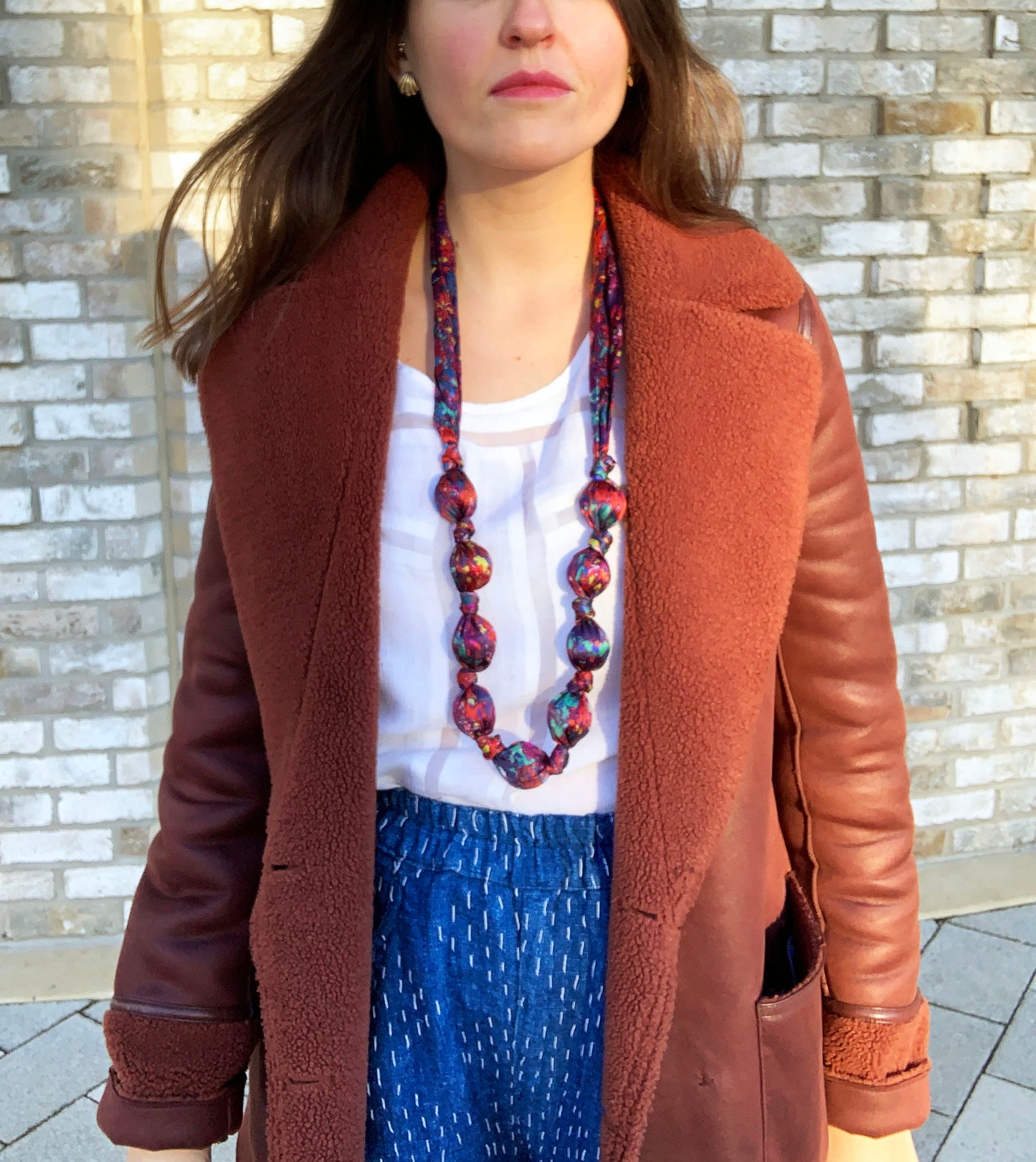 LANYA TROPICANA SUNDOWN REEF PRINT SILK NECKLACE WORN LONG