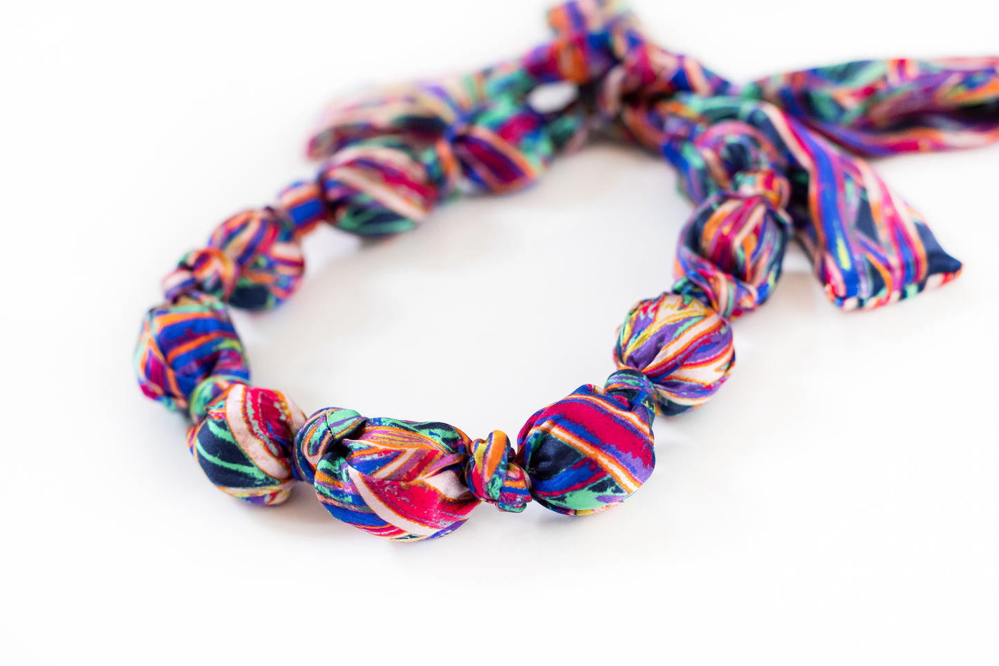 LANYA TROPICANA ZEST JUNGLE PRINT SILK BEAD NECKLACE UPCLOSE