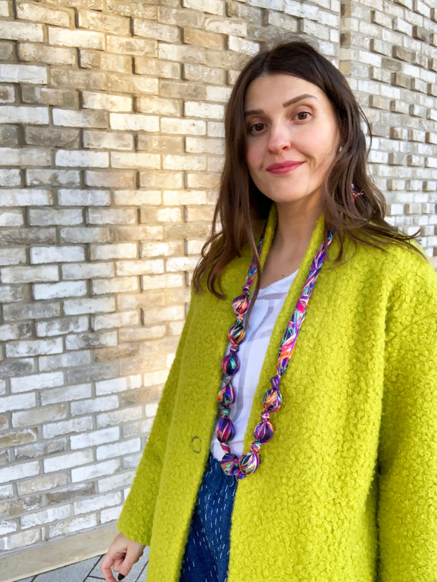 LANYA TROPICANA ZEST JUNGLE PRINT SILK BEAD NECKLACE WORN LONG
