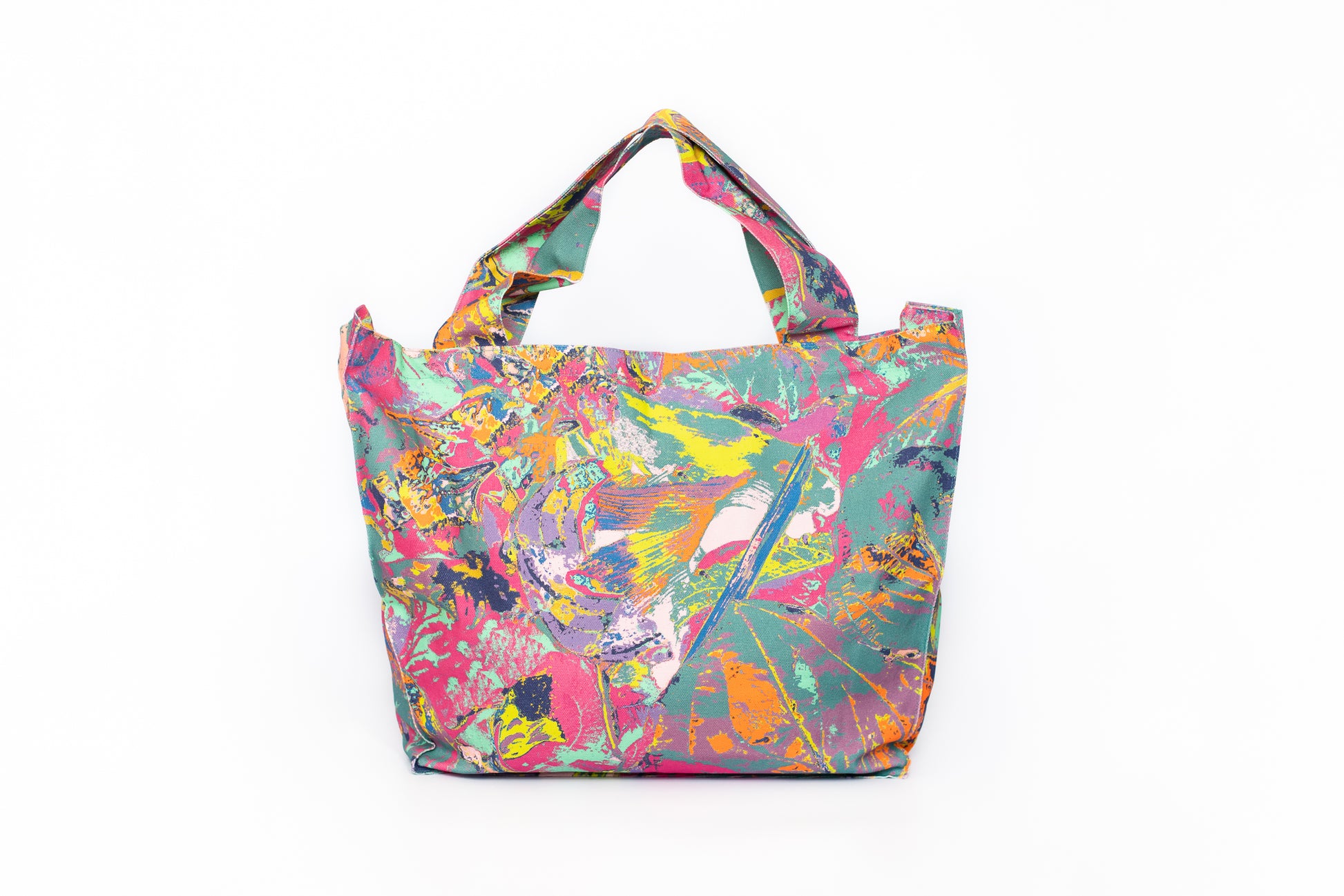 LANYA TROPICANA ZEST ORCHADIA PRINTED ORGANIC COTTON CANVAS COLOURFUL MAXIMAL SUSTAINABLE TOTE BAG BACK WHITE BG