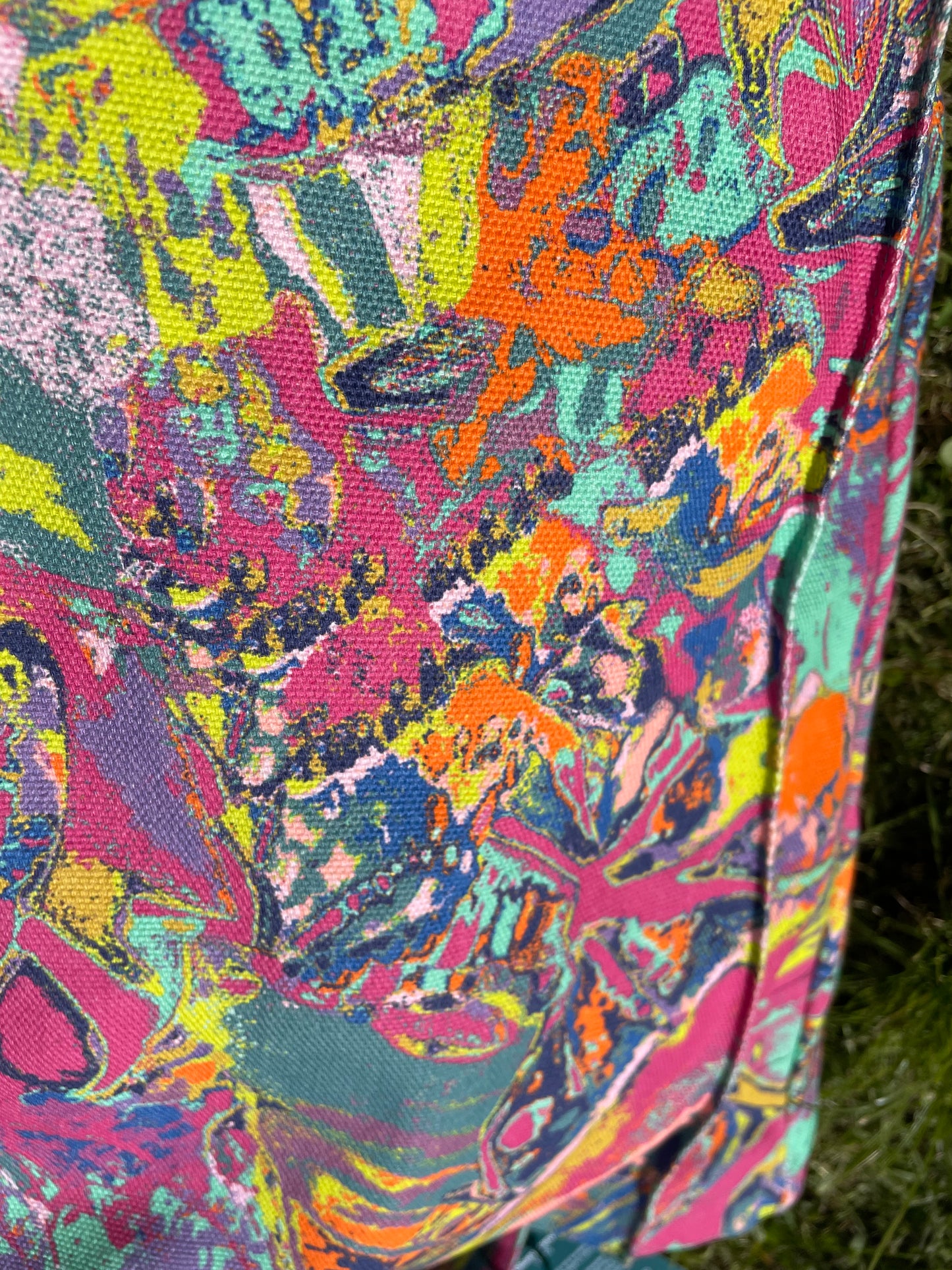 LANYA TROPICANA ZEST ORCHADIA PRINTED ORGANIC COTTON CANVAS COLOURFUL MAXIMAL SUSTAINABLE TOTE BAG DESIGN DETAILS