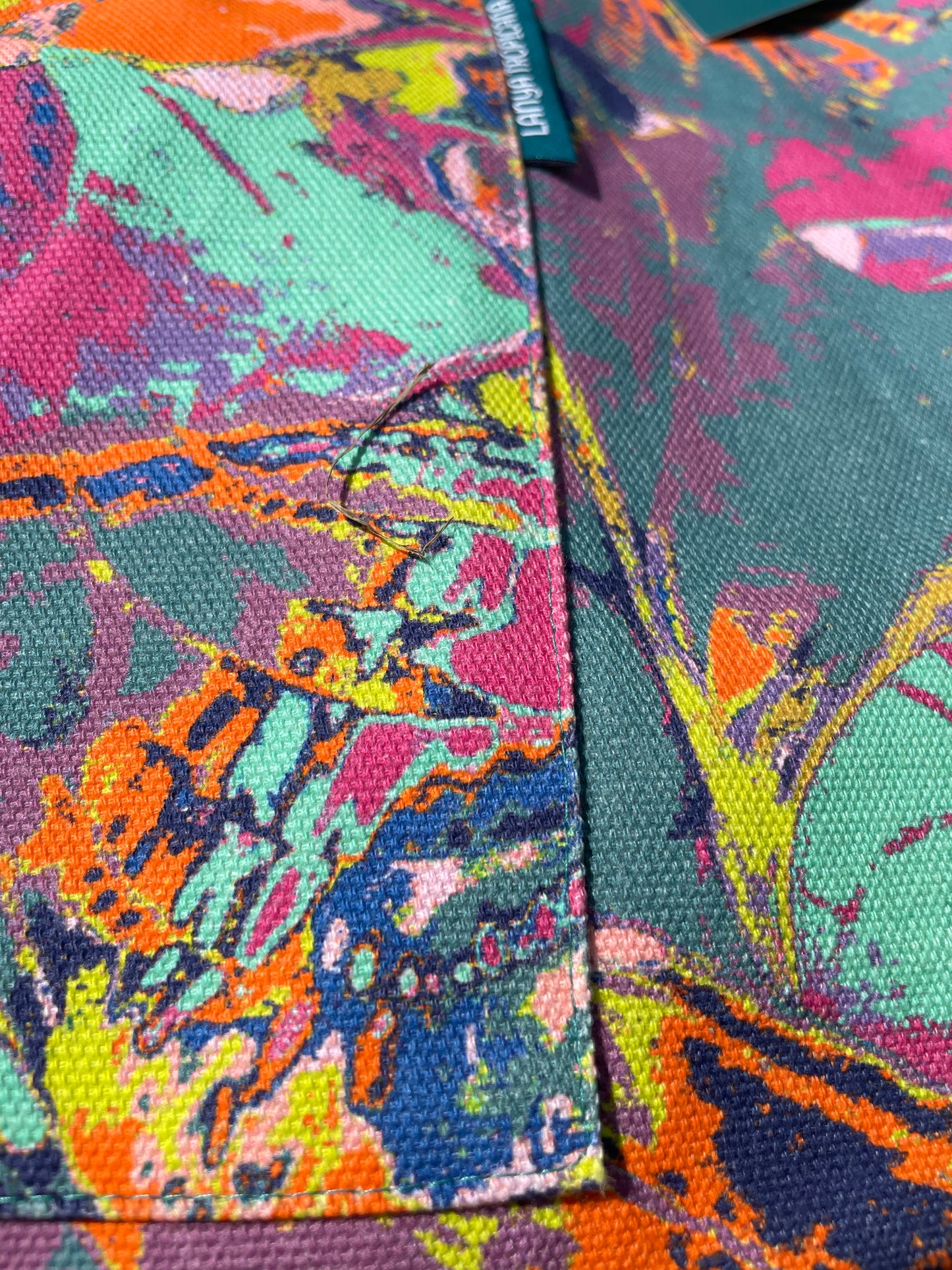 LANYA TROPICANA ZEST ORCHADIA PRINTED ORGANIC COTTON CANVAS COLOURFUL MAXIMAL SUSTAINABLE TOTE BAG PATERN DESIGN DETAILS