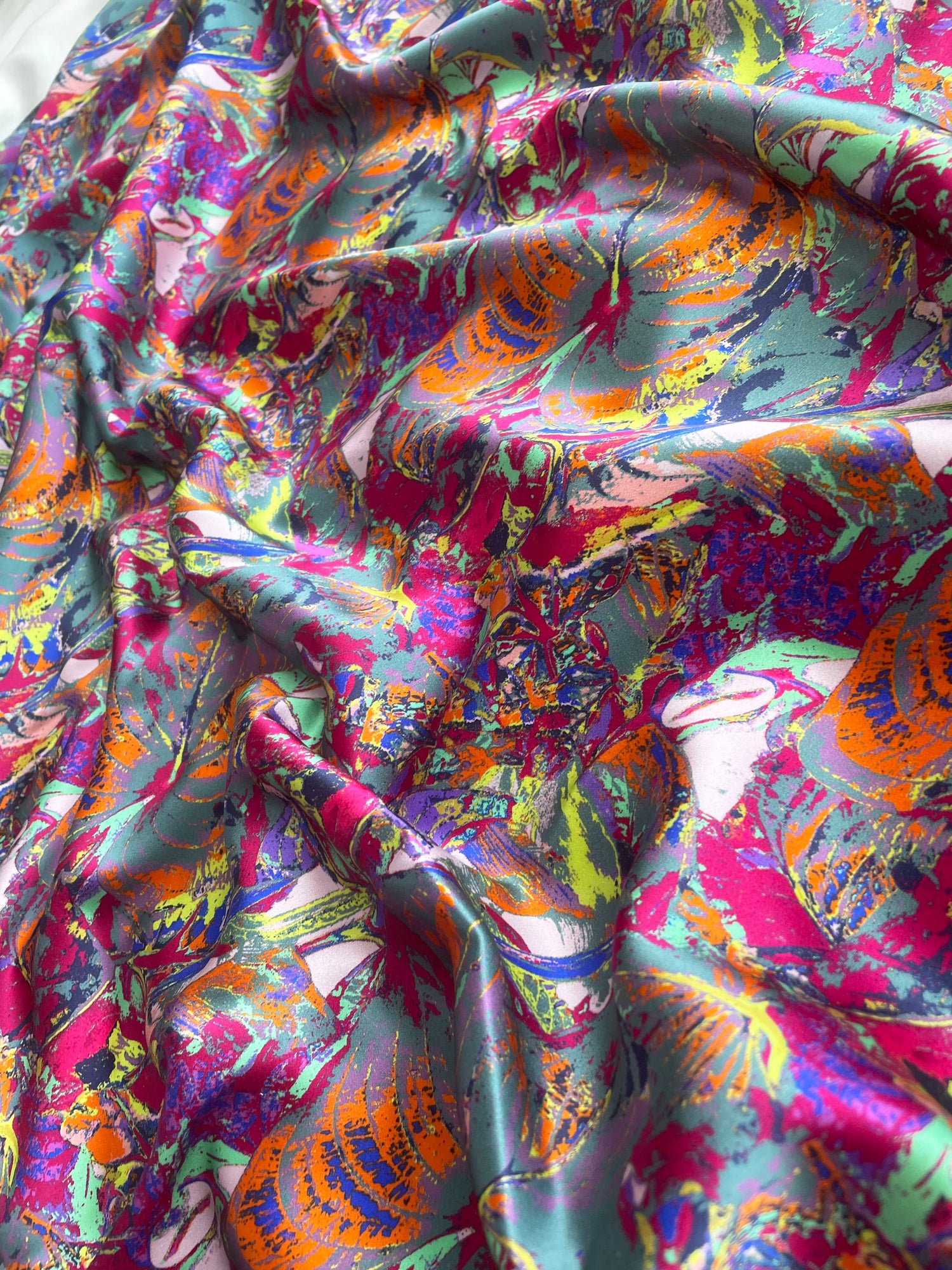 LANYA TROPICANA ZEST ORCHADIA PRINT ORGANIC SILK SCARF PRINT DESIGN DETAIL