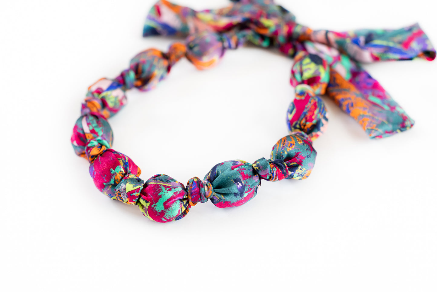 LANYA TROPICANA ZEST ORCHADIA PRINT SILK BEAD NECKLACE