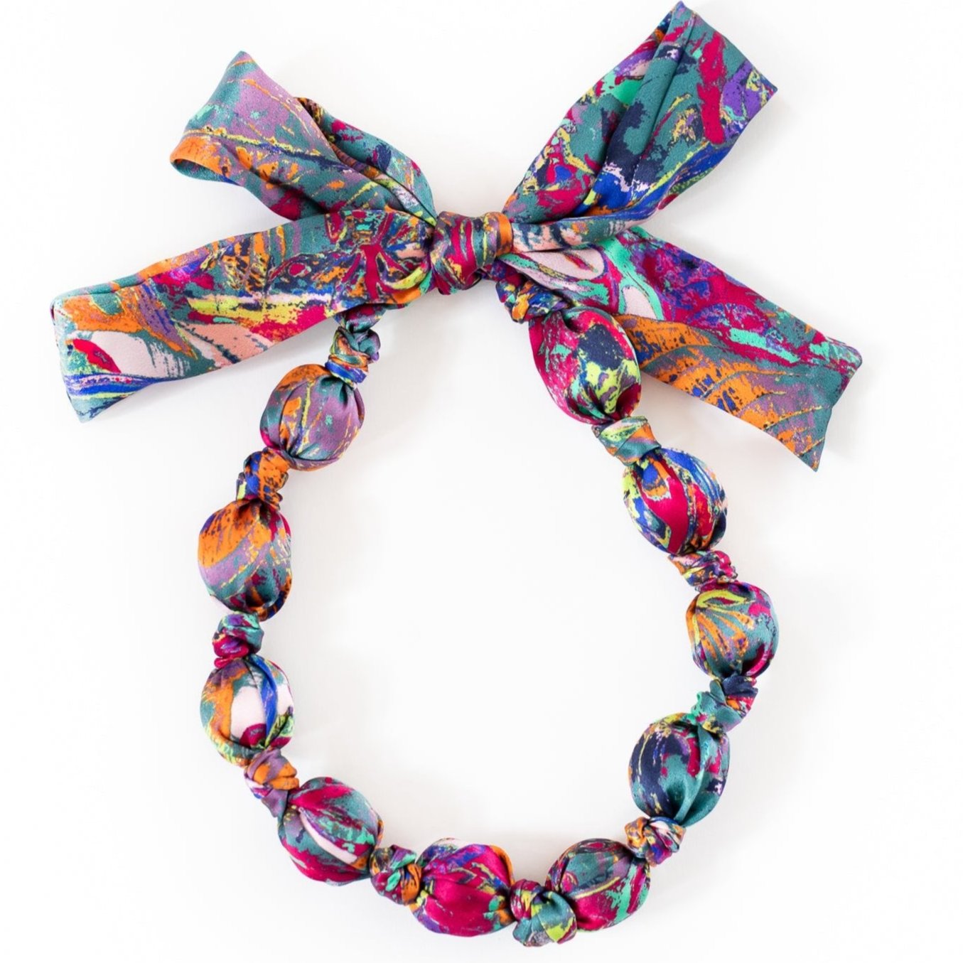 LANYA TROPICANA ZEST ORCHADIA PRINT SILK BEAD NECKLACE BOW