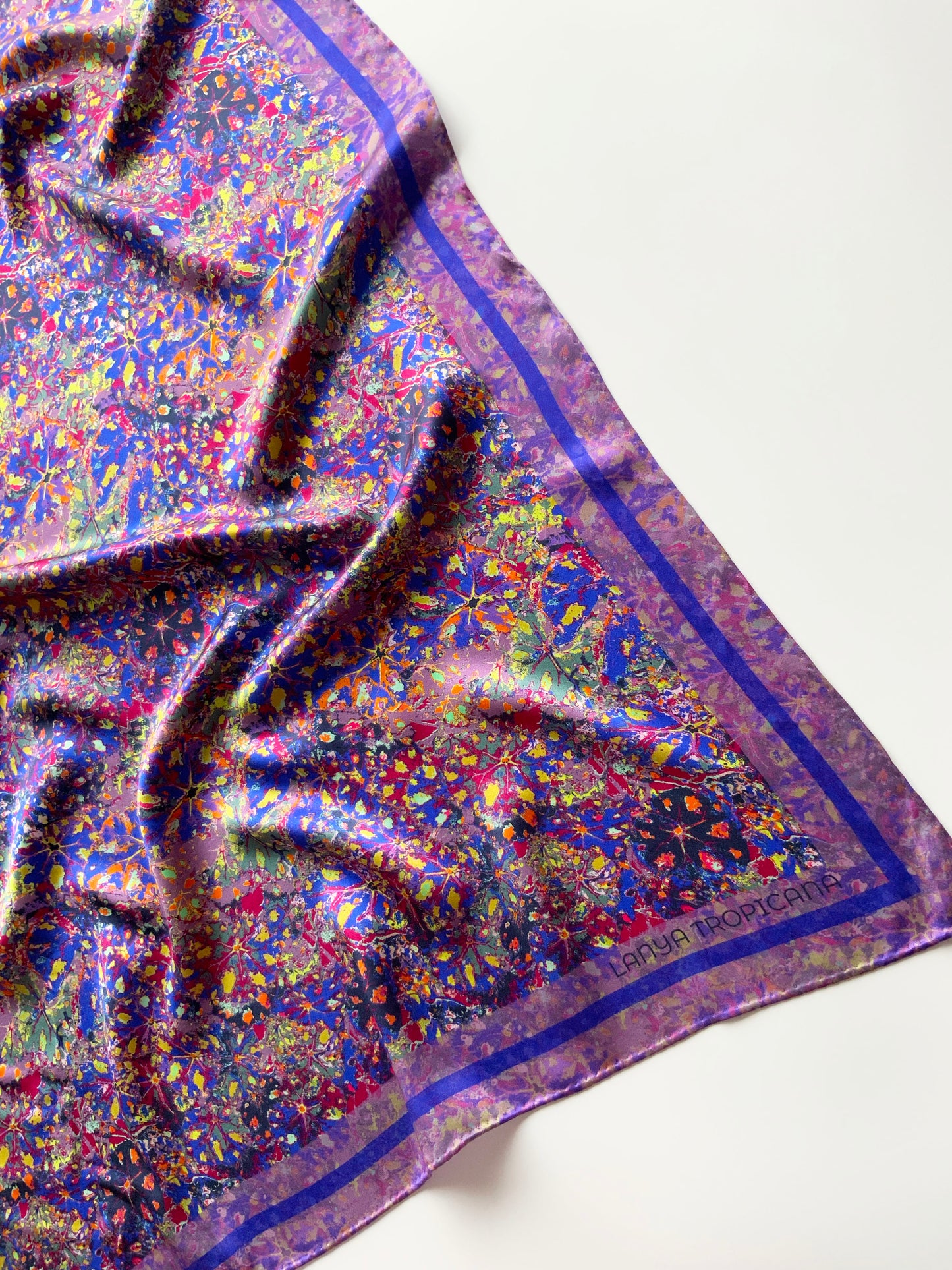 LANYA TROPICANA ZEST REEF PRINT ORGANIC SILK SCARF CORNER DESIGN DETAIL
