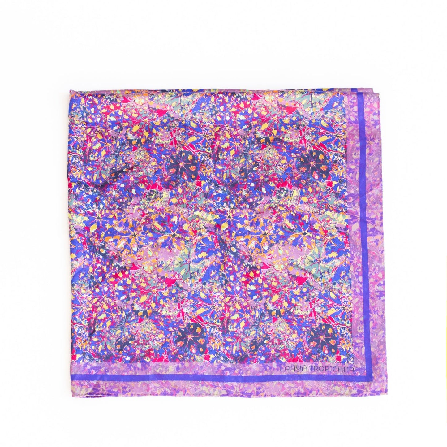 LANYA TROPICANA ZEST REEF PRINT ORGANIC SILK SCARF SQUARE FOLD