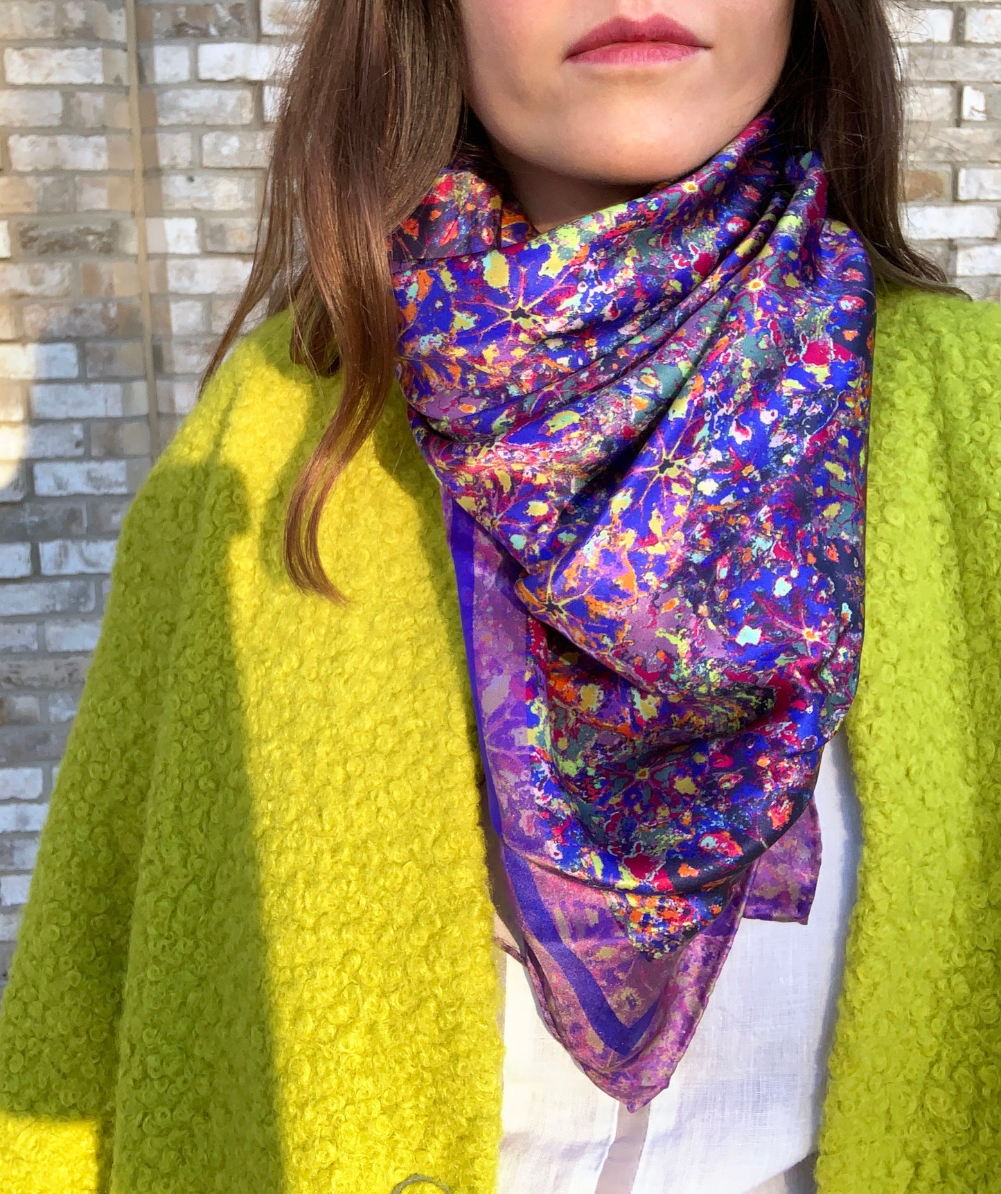 LANYA TROPICANA ZEST REEF PRINT ORGANIC SILK SCARF WORN NECKERCHIEF