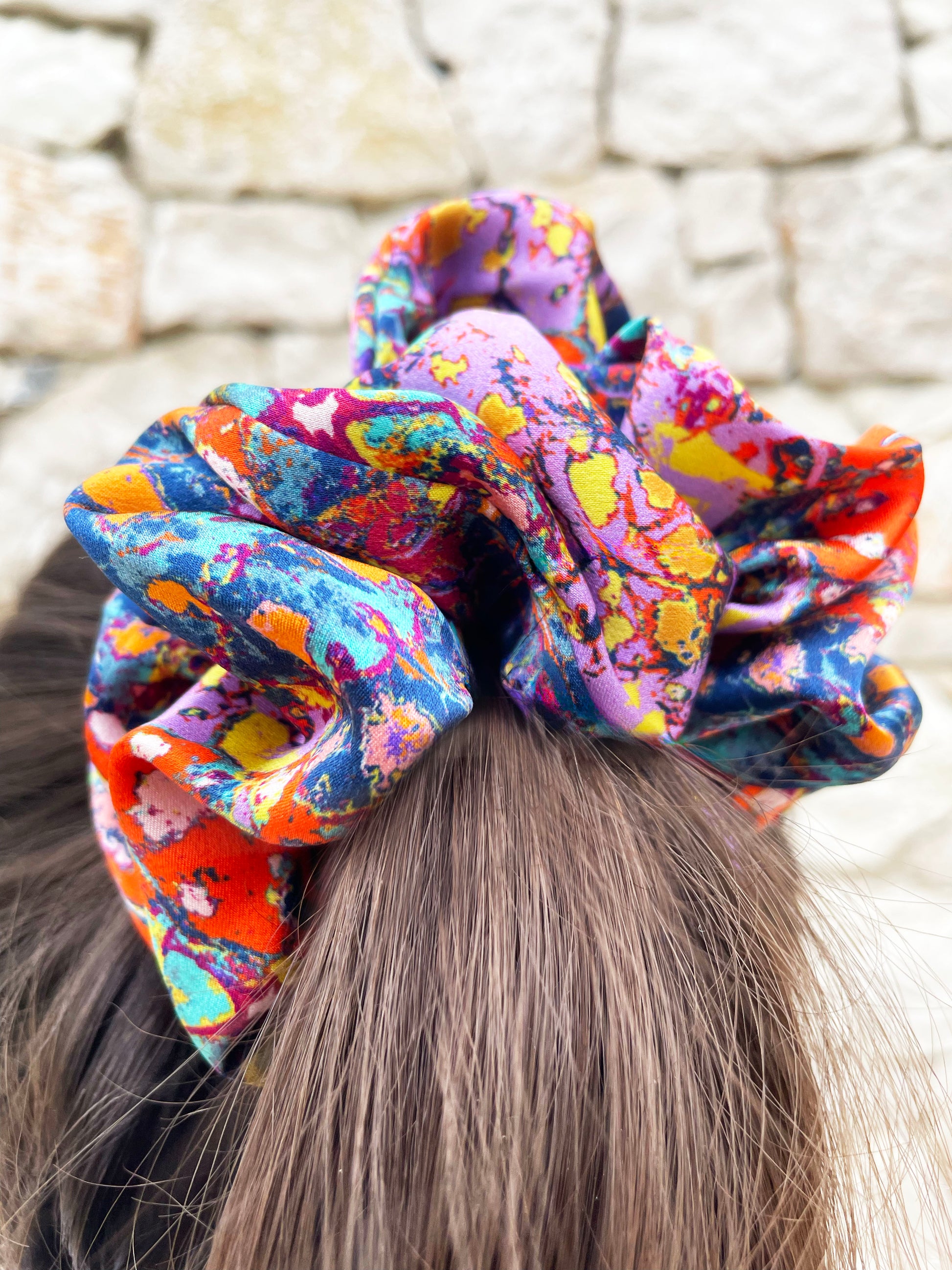 LANYA TROPICANA FROOTI REEF SCRUNCHIE WORN IN HAIR