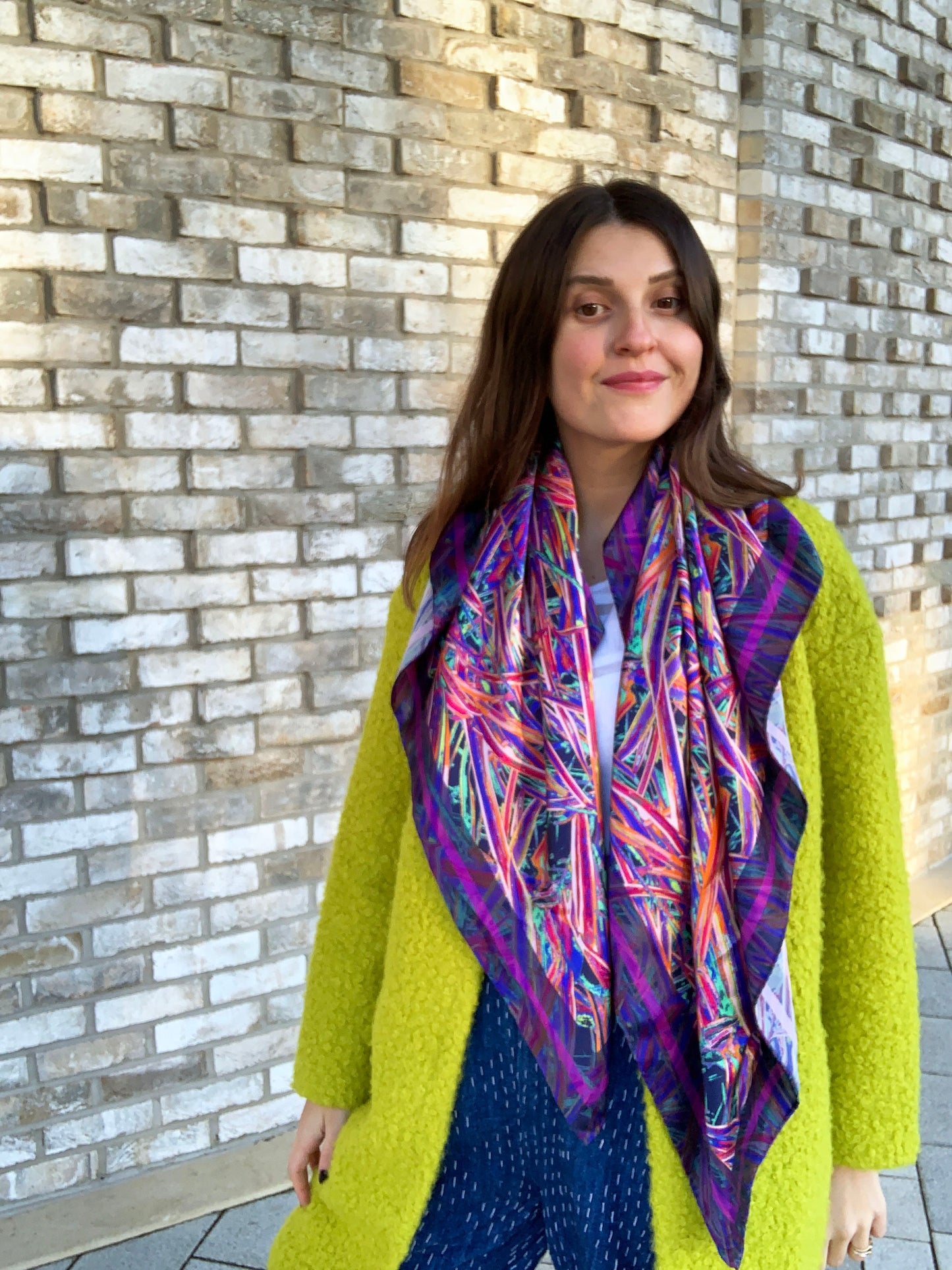 LANYA TROPICANA HAPPY ZEST JUNGLE PRINT ORGANIC SILK SCARF WORN RELAXED