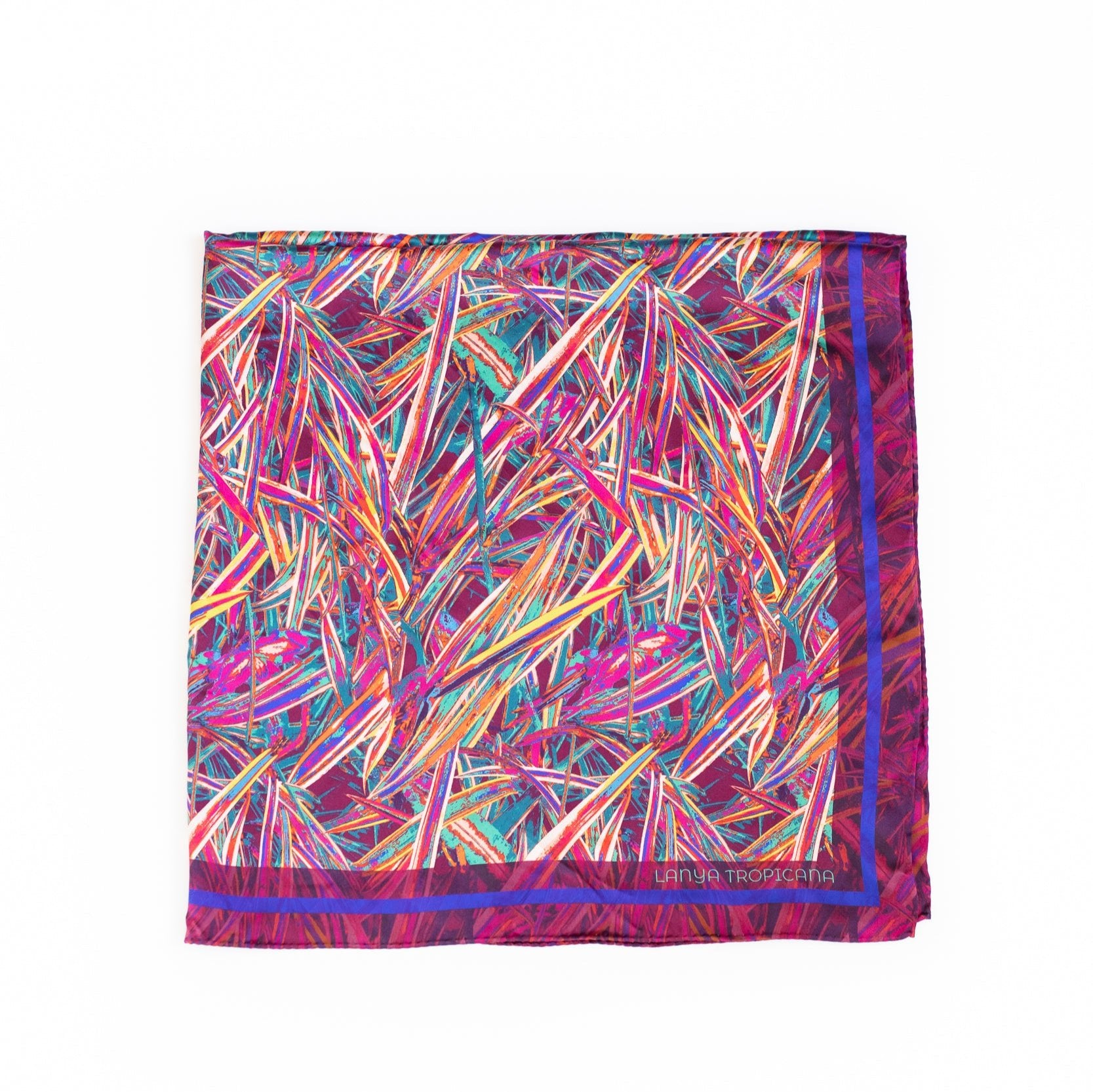 LANYA TROPICANA SUNDOWN JUNGLE PRINT ORGANIC SILK SCARF SQUARE FOLD