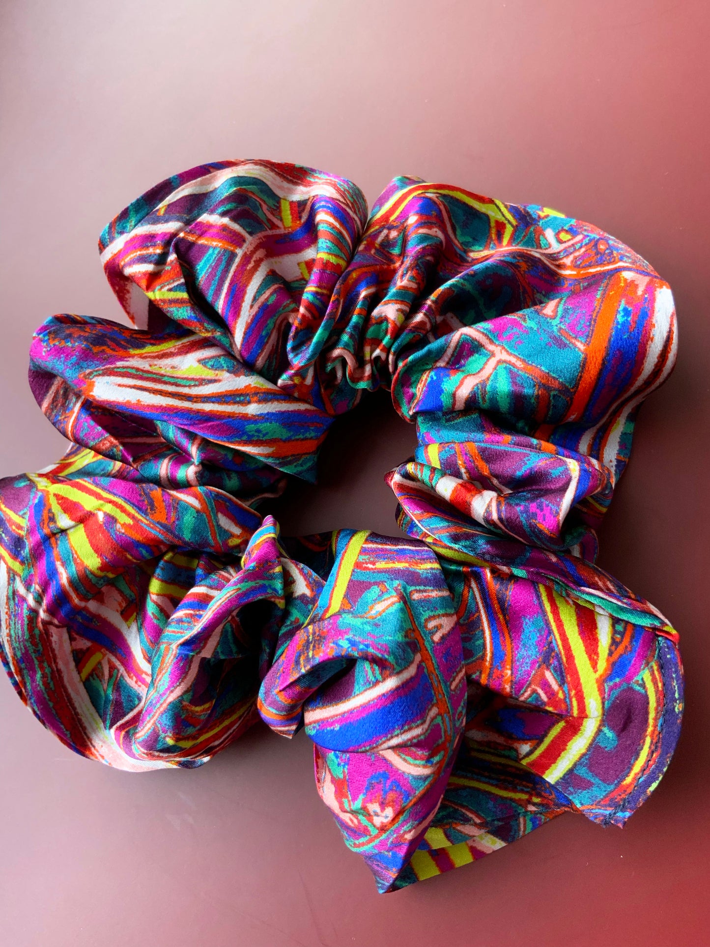 LANYA TROPICANA SUNDOWN JUNGLE SILK SCRUNCHIE UPCLOSE