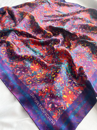 LANYA TROPICANA SUNDOWN REEF PRINT ORGANIC SILK SCARF PATTERN DETAIL