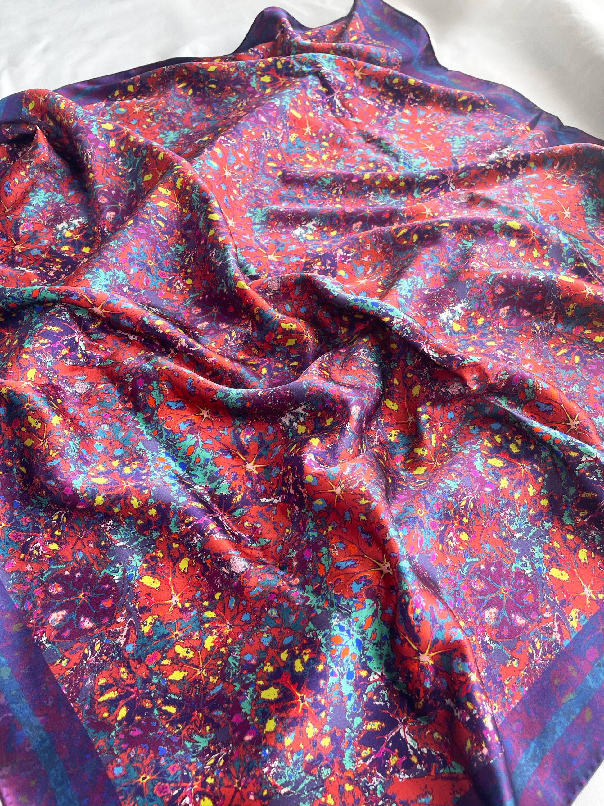 LANYA TROPICANA SUNDOWN REEF PRINT ORGANIC SILK SCARF REPEAT PATTERN DETAIL