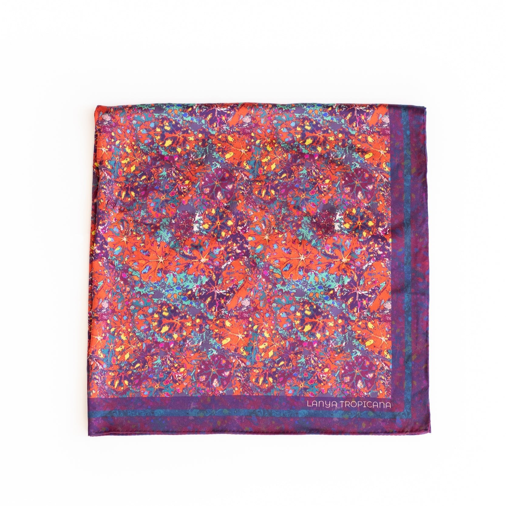 LANYA TROPICANA SUNDOWN REEF PRINT ORGANIC SILK SCARF SQUARE FOLD