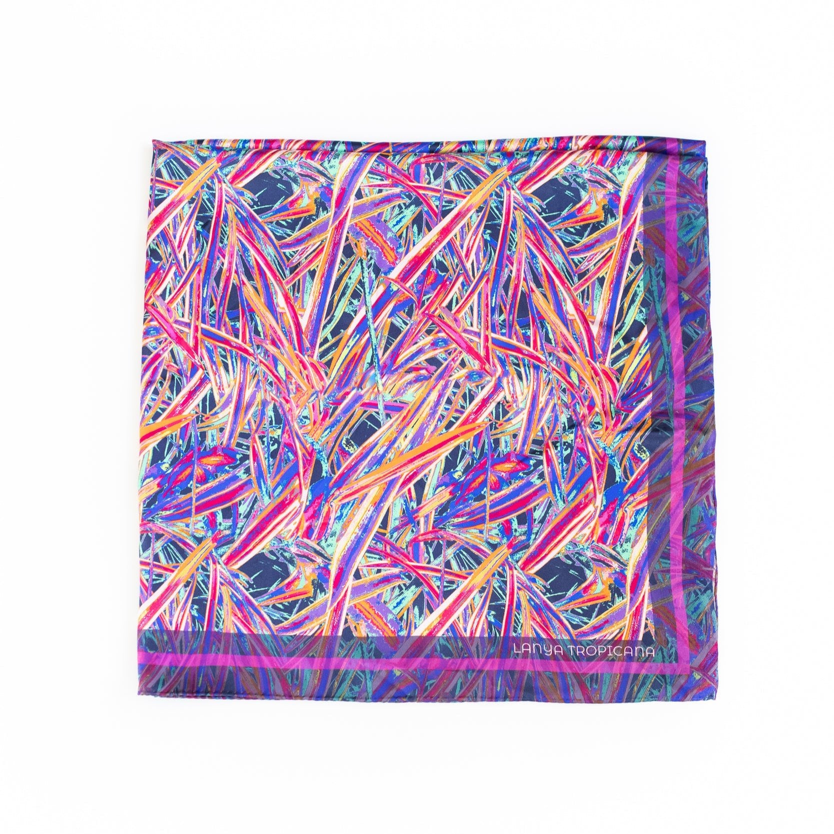 LANYA TROPICANA ZEST JUNGLE PRINT ORGANIC SILK SCARF SQUARE FOLD