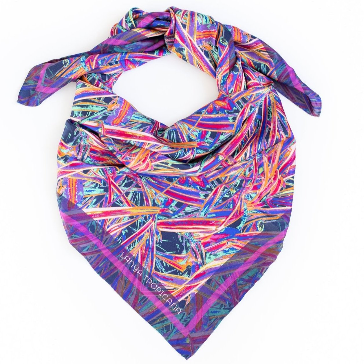 LANYA TROPICANA ZEST JUNGLE PRINT ORGANIC SILK SCARF TIED