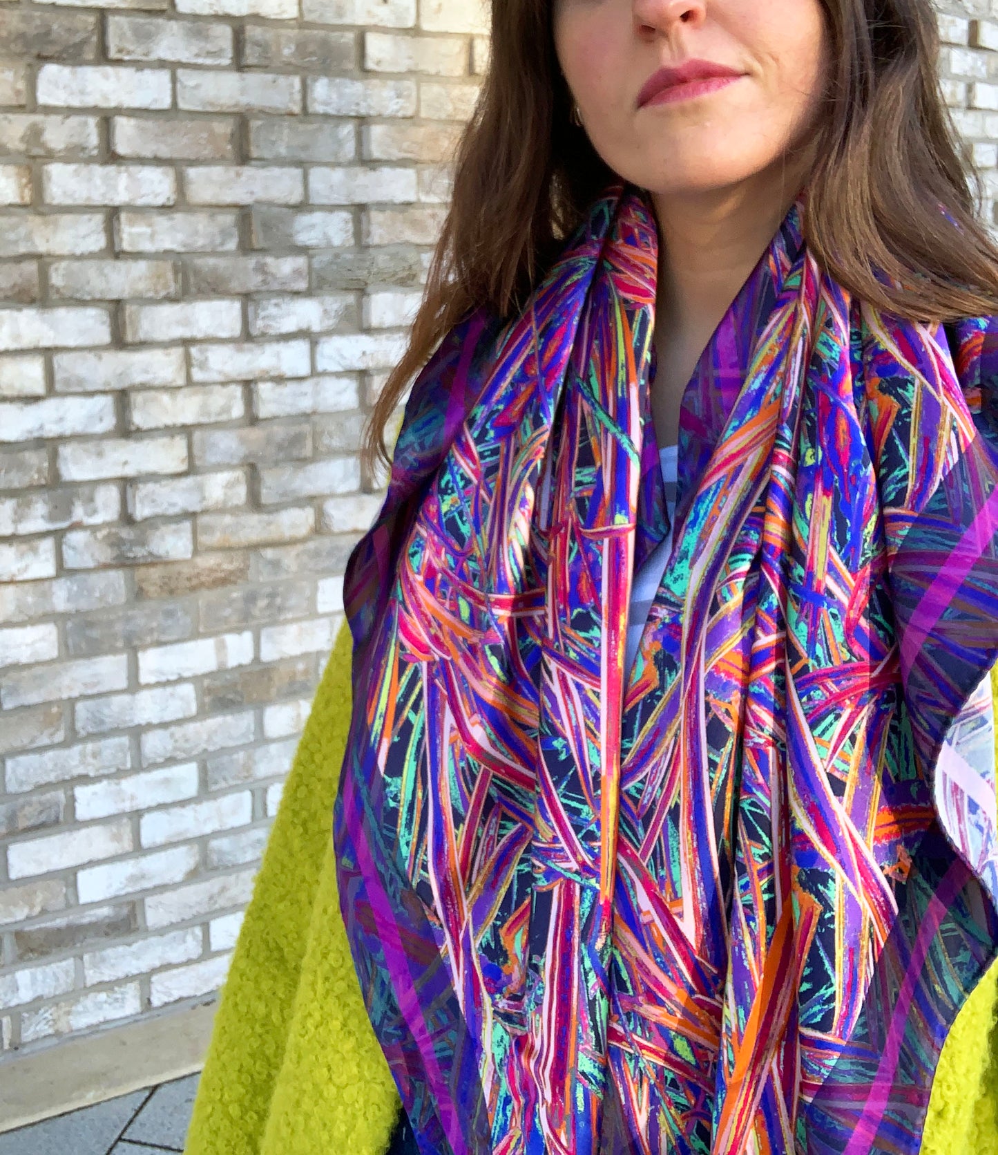 LANYA TROPICANA ZEST JUNGLE PRINT ORGANIC SILK SCARF WORN RELAXED